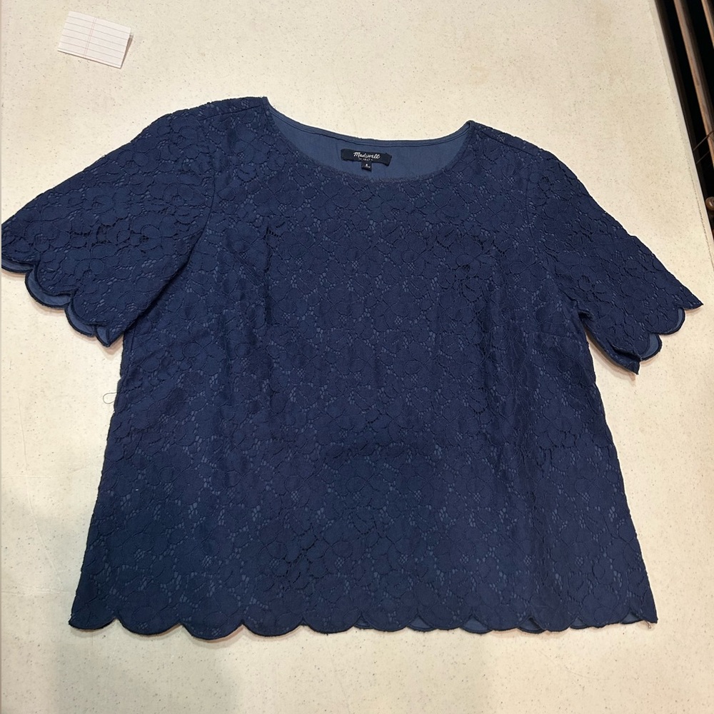 (S) Madewell Navy Blue Floral Top Short Sleeve Tee Shirt